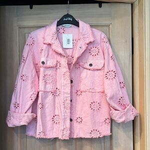 NWT - Lacomy Italian Floral Pink Jean Jacket